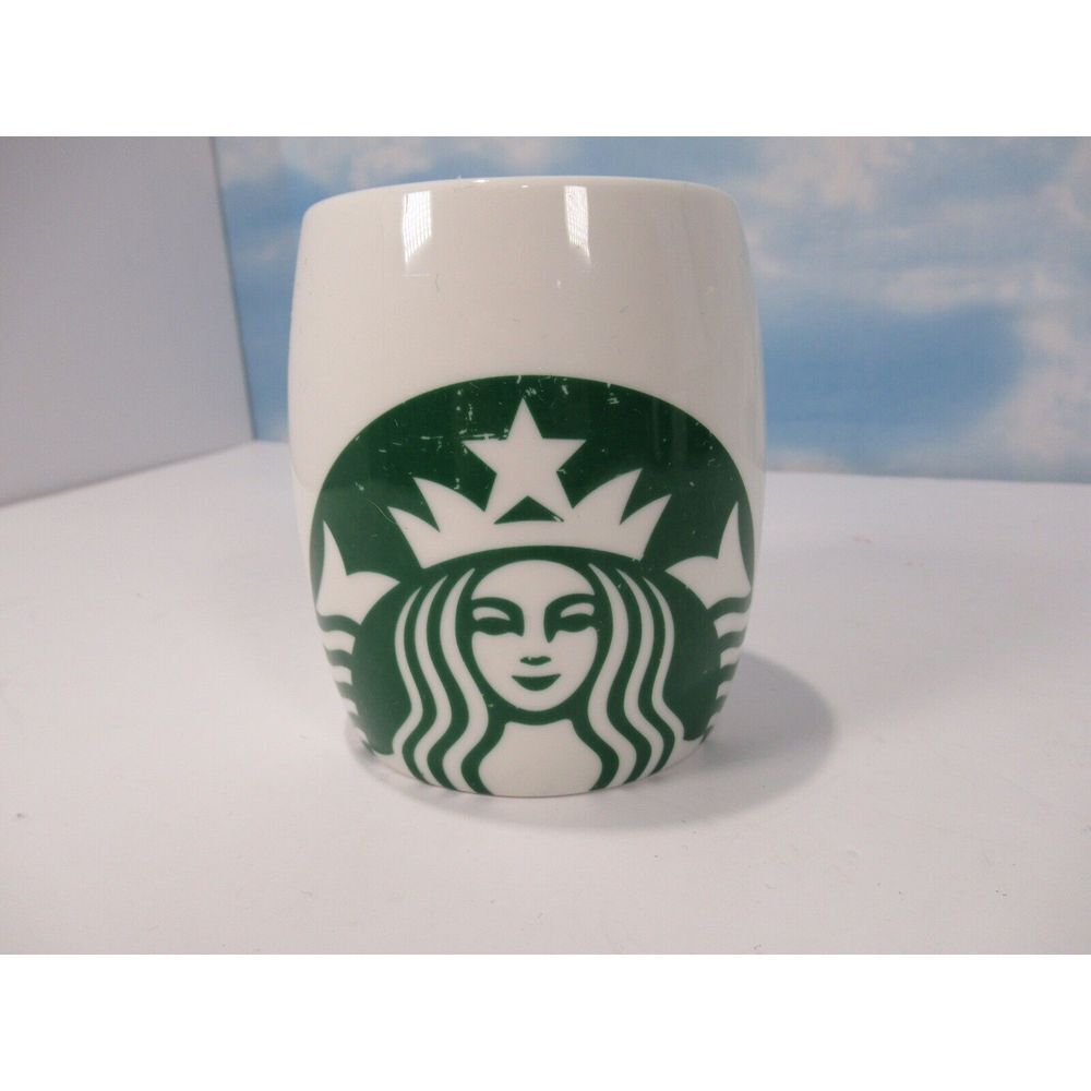 Starbucks Mug 2010 Mermaid White & Green Barrel Shape 14 oz. Coffee Cup